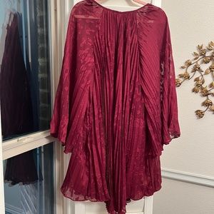 Anthropologie - Burgundy Red Wine Toulon Pleated Mini Dress - Size Medium